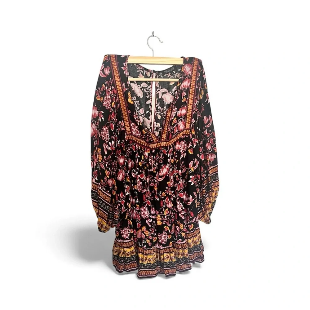 Rachel Zoe Large Top Floral Boho 3/4 Balloon Sleeve Blouse Multicolor Peasant - Picture 1 of 3